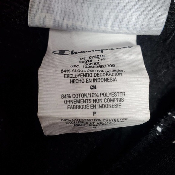 Champion Reverse Weave Hoodie Men's Small Black All Over Logo Side Stretch Flaw - Picture 9 of 14